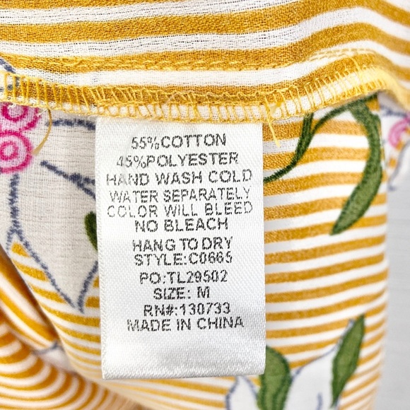 umgee •oversized honey yellow/white stripe floral off shoulder top medium - Picture 4 of 8